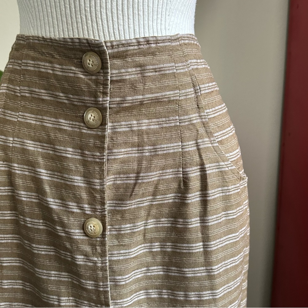 Chic brown white full Button-Down Striped Pencil … - image 3